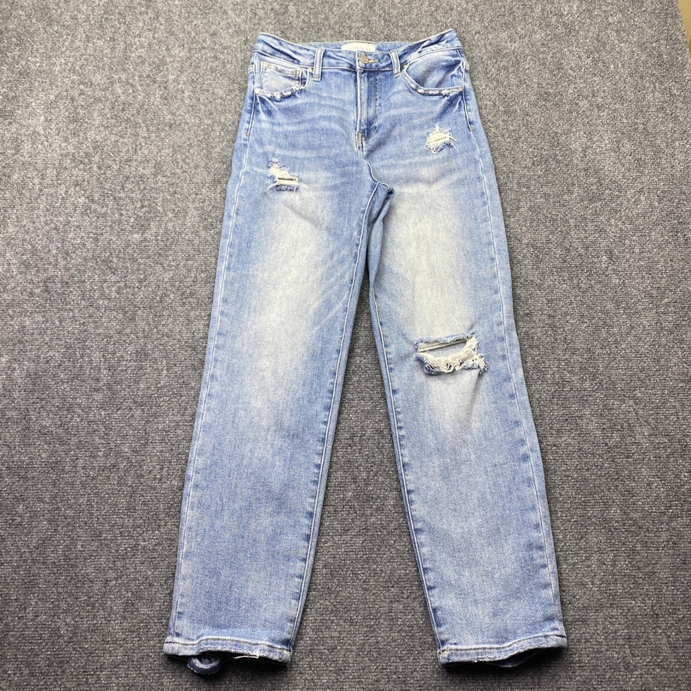 Risen Jeans Womens Light Wash Distressed High Rise Straight Leg Denim ST_RDP5466
